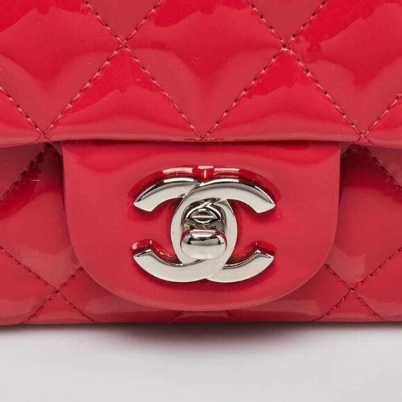 Chanel Pink Quilted Patent Leather Classic Square Mini Flap Bag - Picture 3 of 13